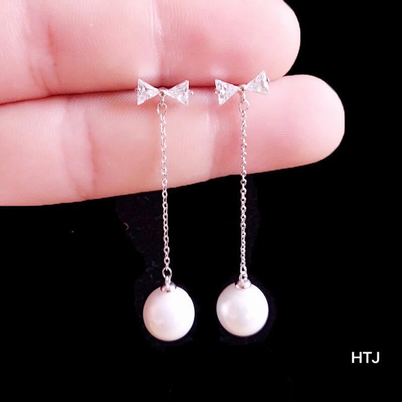 Bông tai bạc ngọc trai thả dài 85k