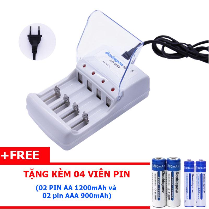 Bộ sạc pin 4 cổng + 02 pin AA 1200mAh + 02 pin AAA 900mAh