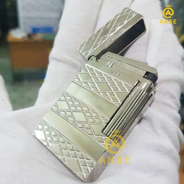 Bật lửa Dupont bạc kẻ xéo D16