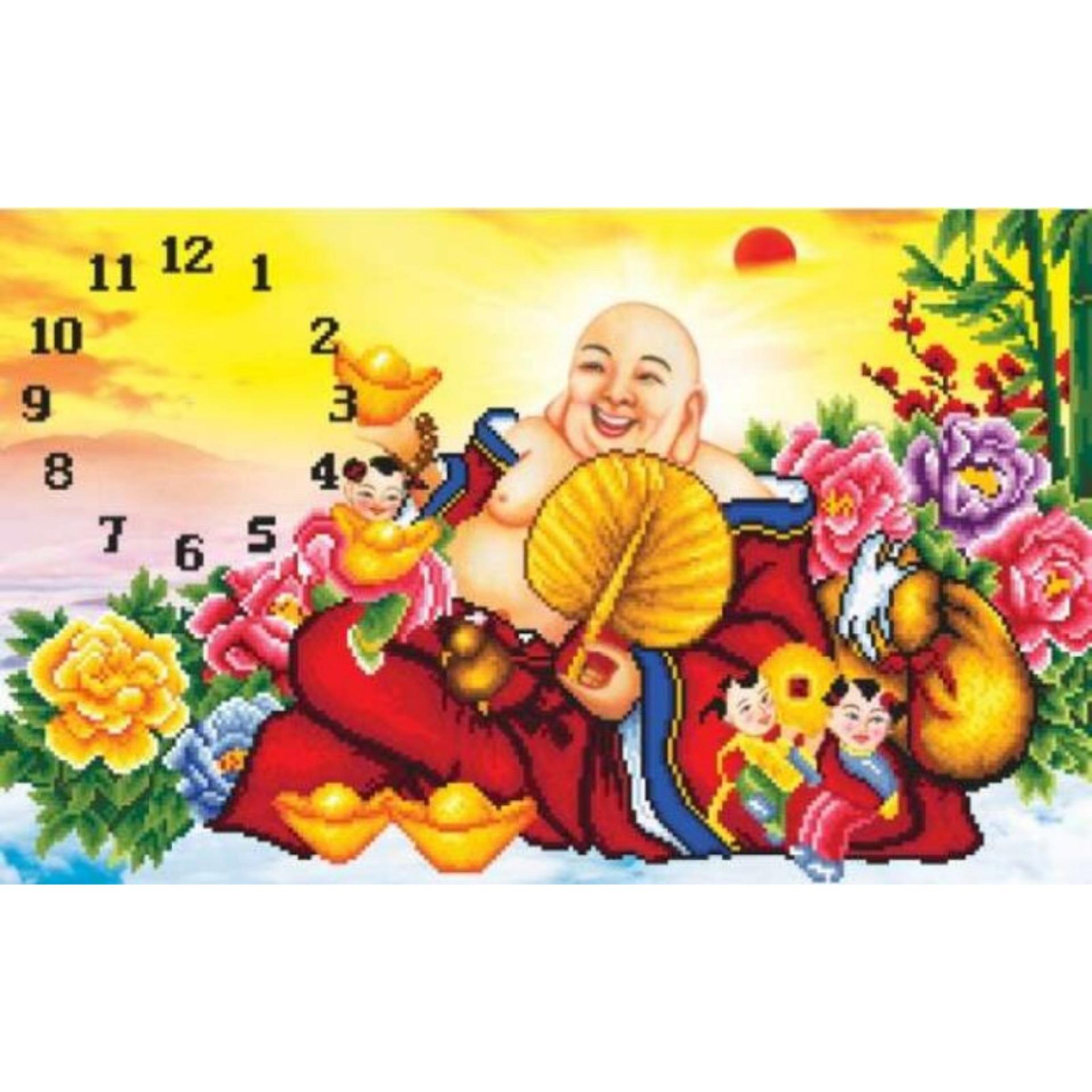 xa hàng tồn TRANH ĐÍNH ĐÁ ĐỒNG HỒ PHẬT DI LẶC 77518 (76X50CM) CHƯA ĐÍNH