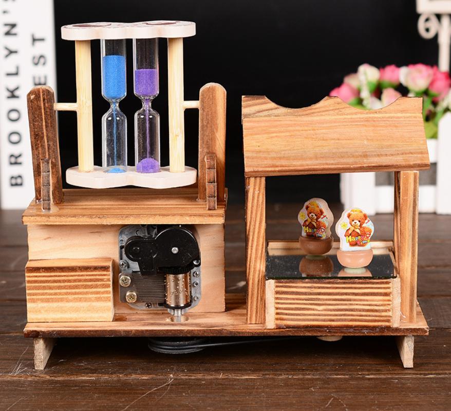 Hộp phát nhạc kèm đồng hồ cát để bàn dễ thương