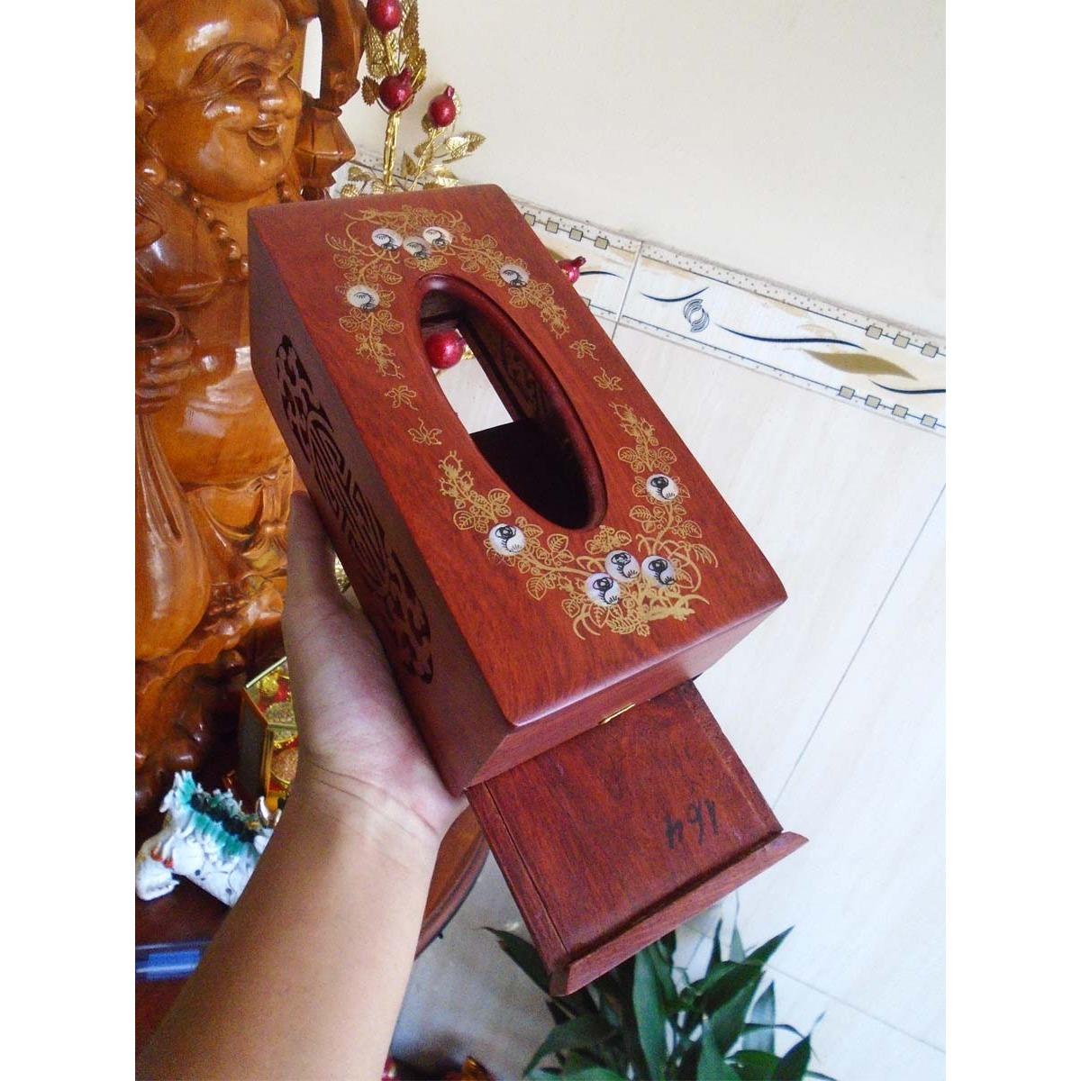 Bộ 3 món tiện ích bằng gỗ hương đỏ (Hộp Trà lớn,hộp khăn giấy,hộp tăm,hộp giấy) COM042