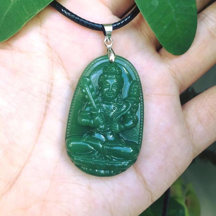[HCM]MẶT DÂY CHUYỀN PHẬT BẢN MỆNH HƯ KHÔNG TẠNG BỒ TÁT CẨM THẠCH XANH  LÁ- TẶNG KÈM DÂY ĐEO