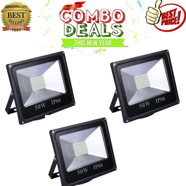 Bộ Combo tiết kiệm 03 Đèn pha Led chiếu sáng nhà xưởng, sân vườn siêu sáng IP66 - 50W (Ánh sáng trắng)