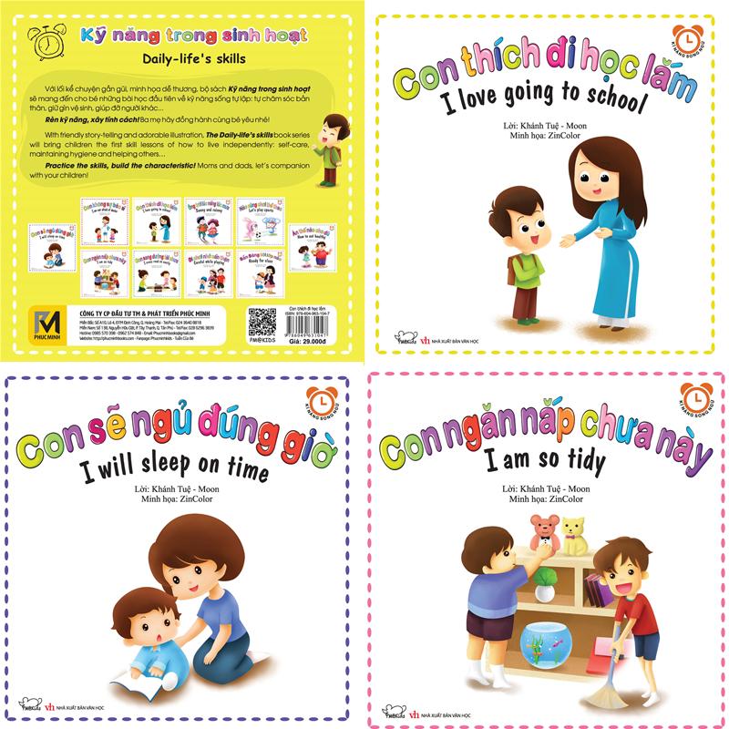 Combo 3 sách song ngữ Việt-Anh kỹ năng sinh hoạt ren luyện kỹ năng, tính cách cho bé