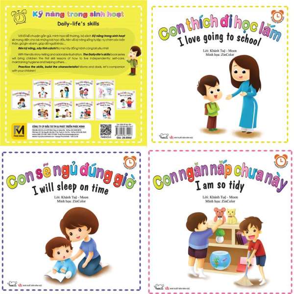Combo 3 sách song ngữ Việt-Anh kỹ năng sinh hoạt ren luyện kỹ năng, tính cách cho bé