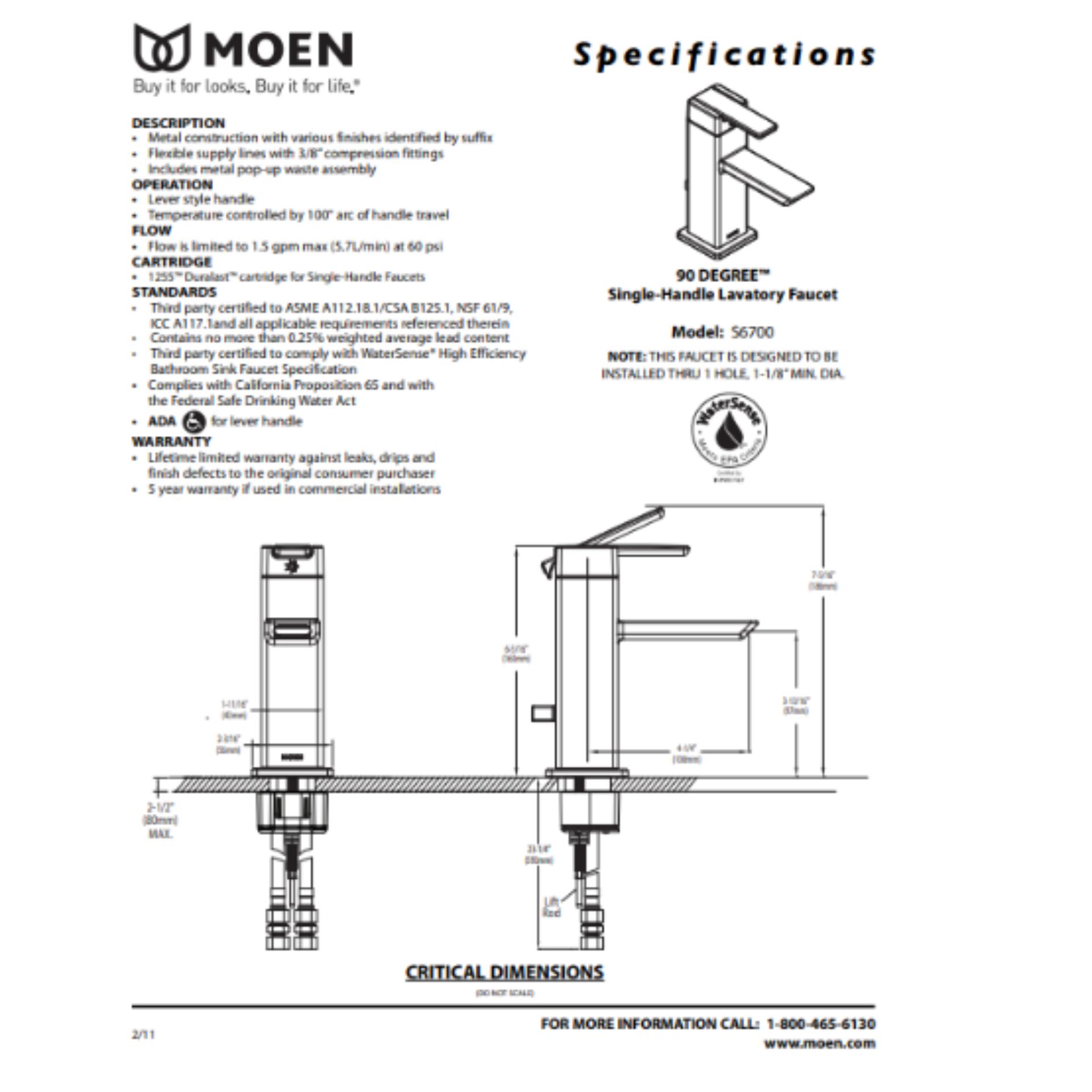 Bộ vòi lavabo moen - 90 degree model: s6700