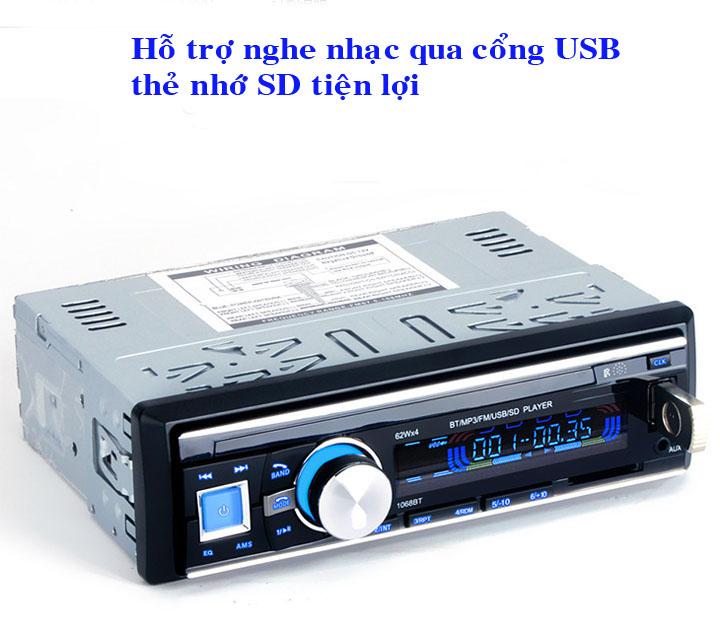 [Hỗ trợ lắp đặt tại Bắc Giang] Đầu nghe nhạc MP3 Bluetooth cho ô tô tả DC12-24V 1068BT