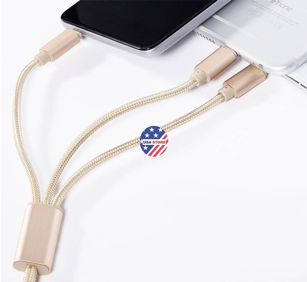 Cáp Sạc 3 Đầu T3 Dây Vải (Giao Màu Ngẫu Nhiên) GPKS1048