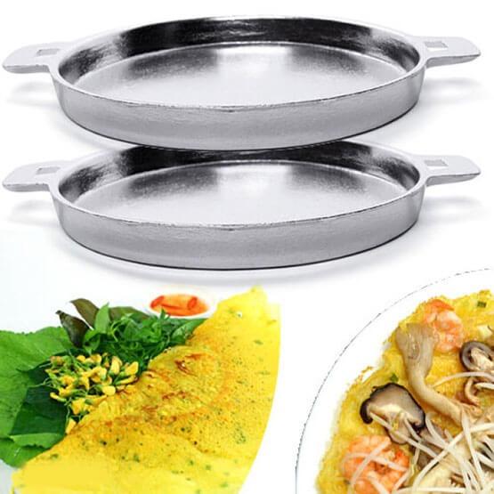 Bộ 2 Chảo Gang Làm Bánh Xèo Quảng 18cm Có Nắp