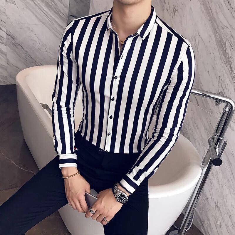 ÁO SƠ MI NAM SỌC ĐEN TRẮNG KATE QC