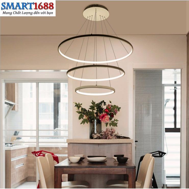 Đèn led thả trần hình tròn 3 vòng Smart1688 (20+40+60CM/75W) (Ánh sáng vàng)