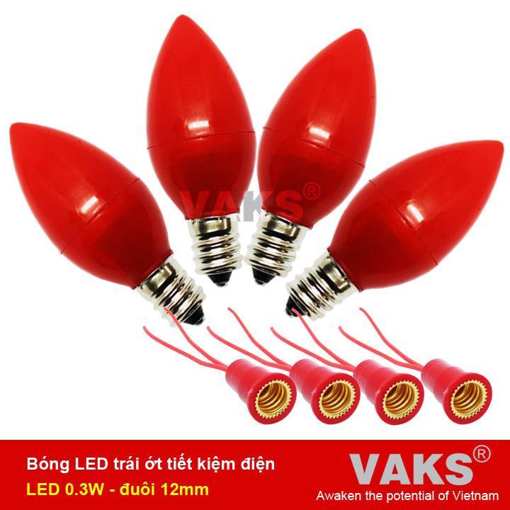 04 bóng đèn led trái ớt trang trí tiết kiệm điện 0.3W + 4 đuôi đèn E12