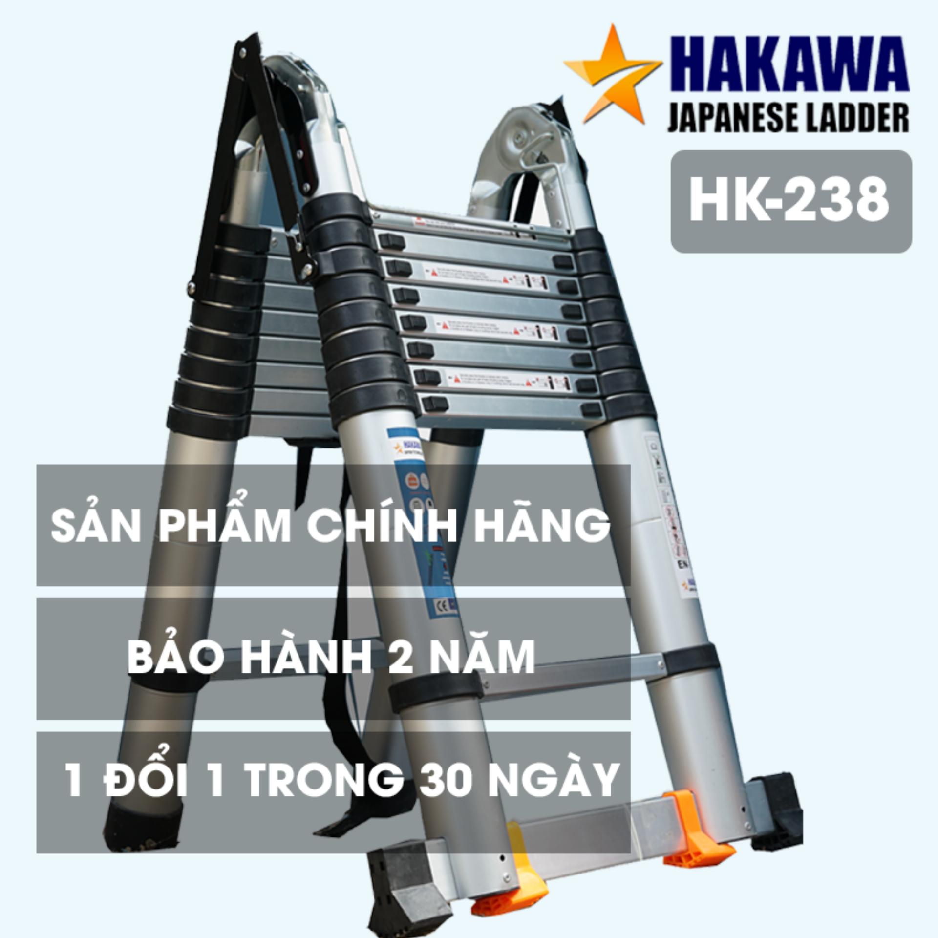 [CHÍNH HÃNG]Thang nhôm rút đôi hakawa Hk238 - dùng trong gia đình (cao 3.8 met)