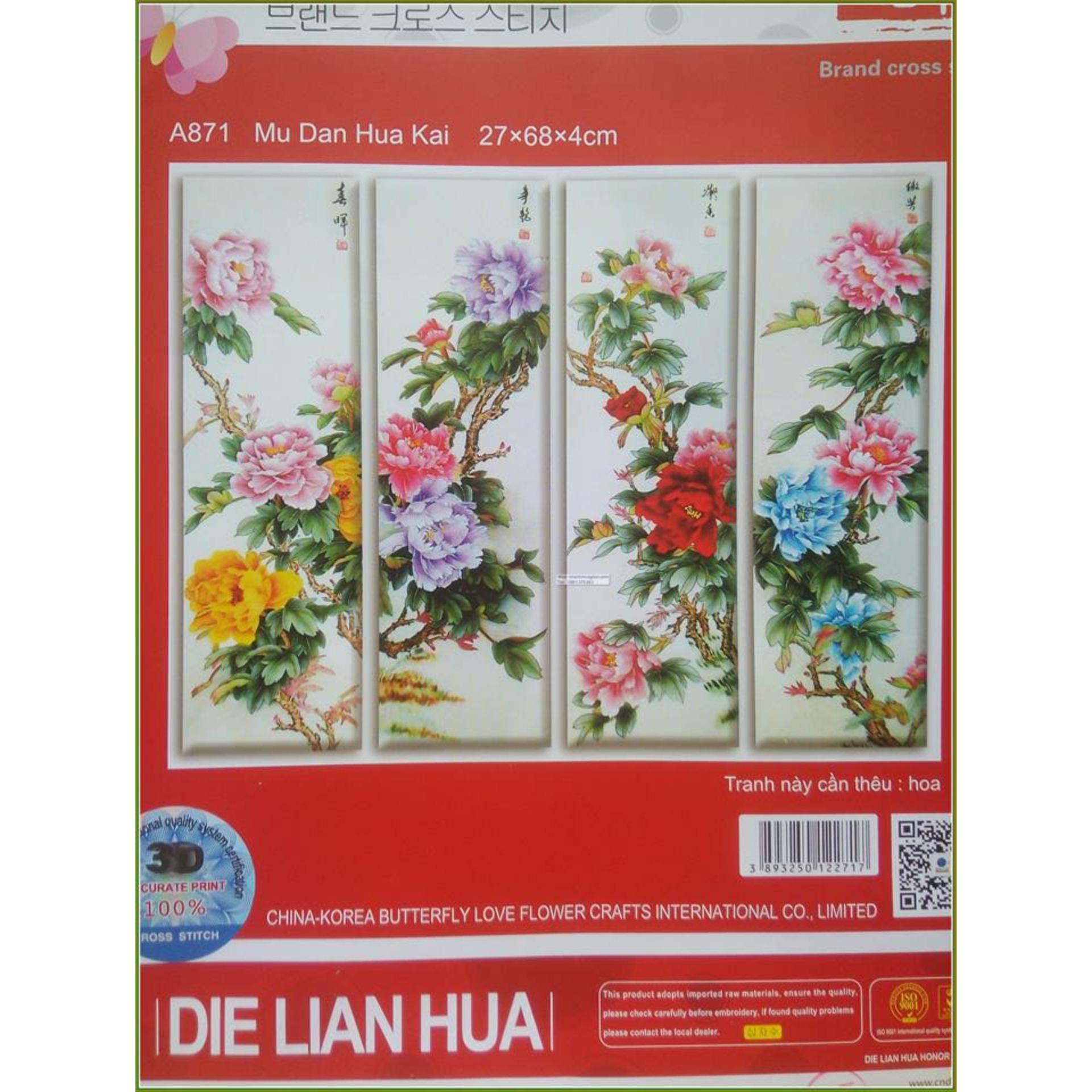 Tranh theu chu thap tứ quý mẫu đơn A871- Ngocthinhshop