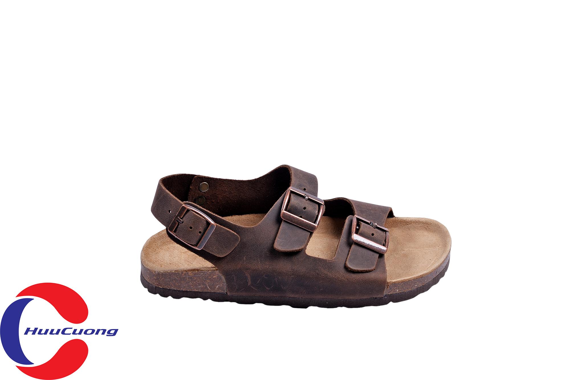 Giày sandal 2 khóa da bò nam nữ đế trấu