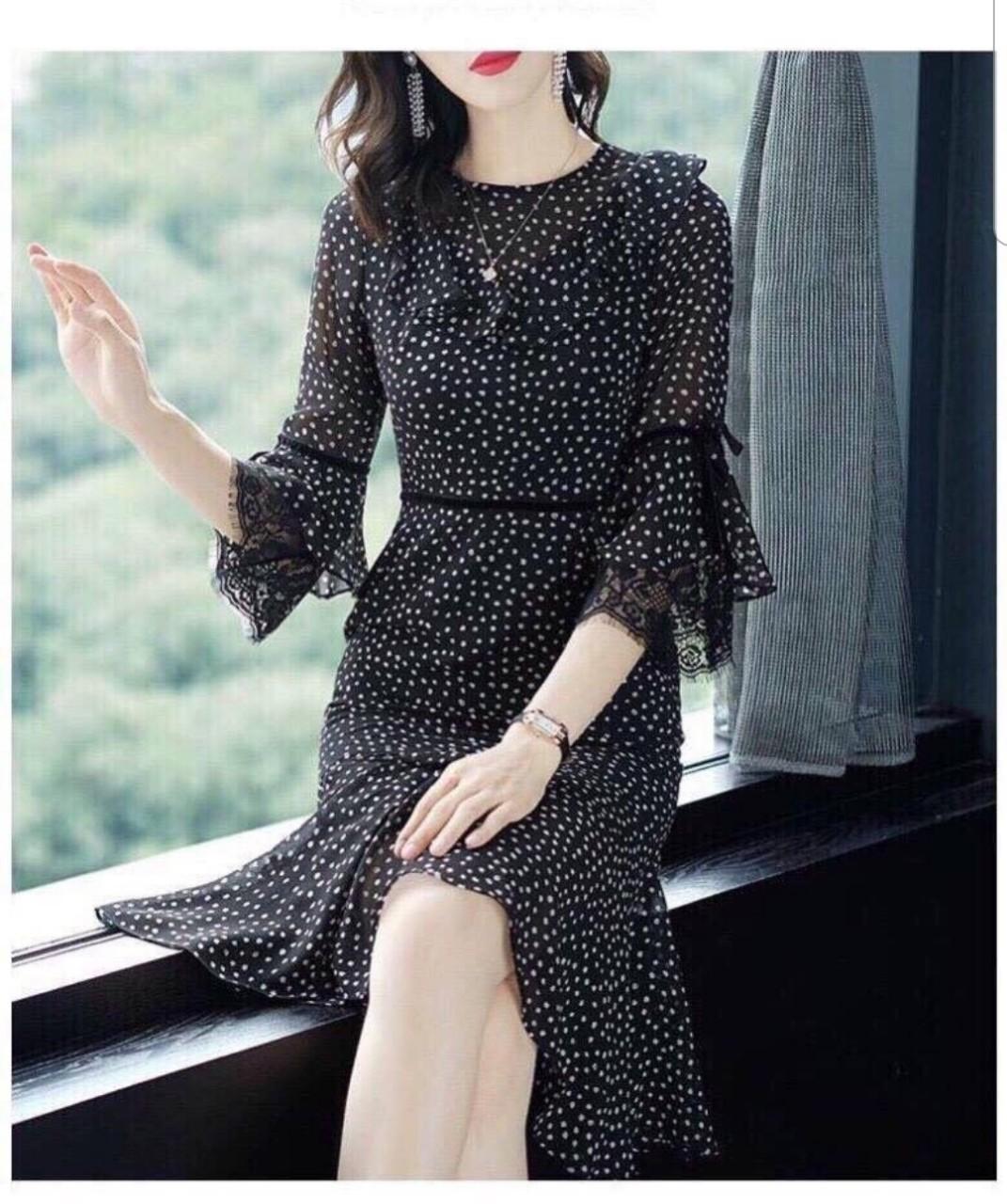 [HCM]ĐẦM VOAN CHẤM BI ĐEN CÔNG SỞ