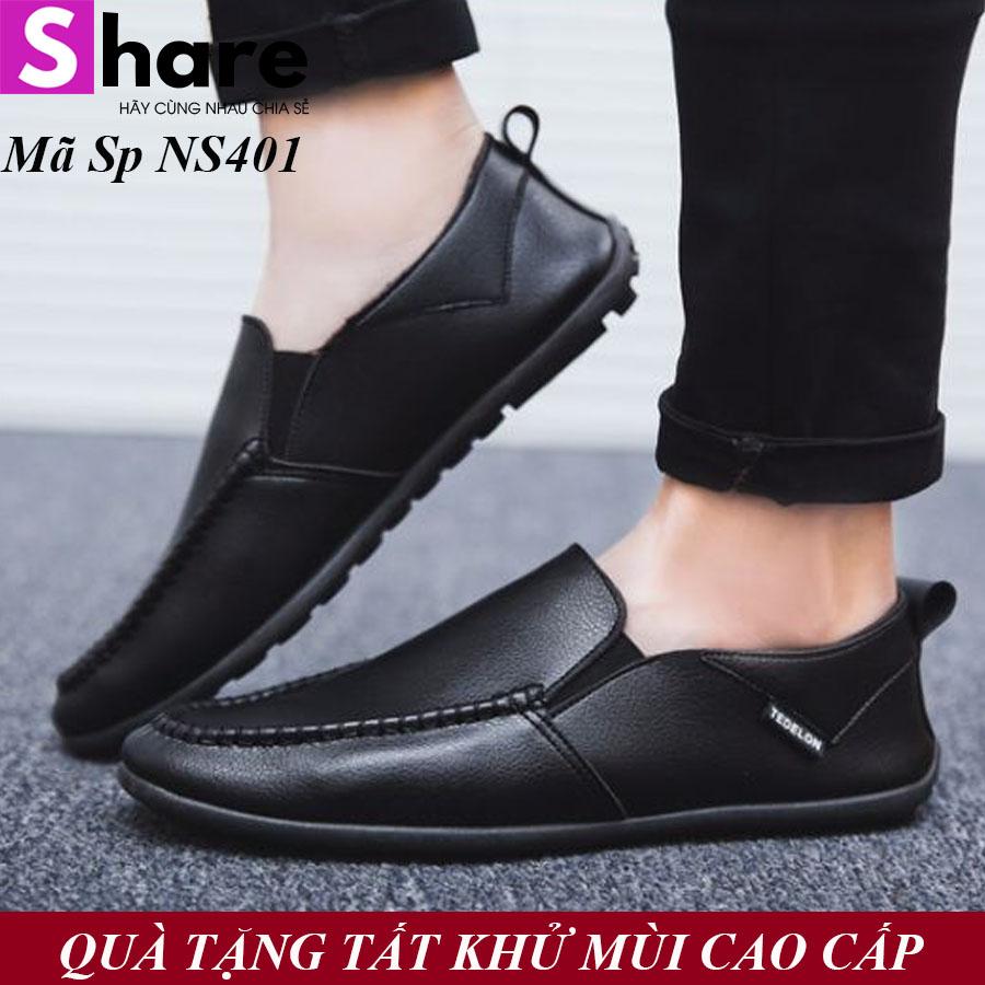 Giày Lười Nam Da Hàn Quốc Màu Đen Phong Cách Cá Tính