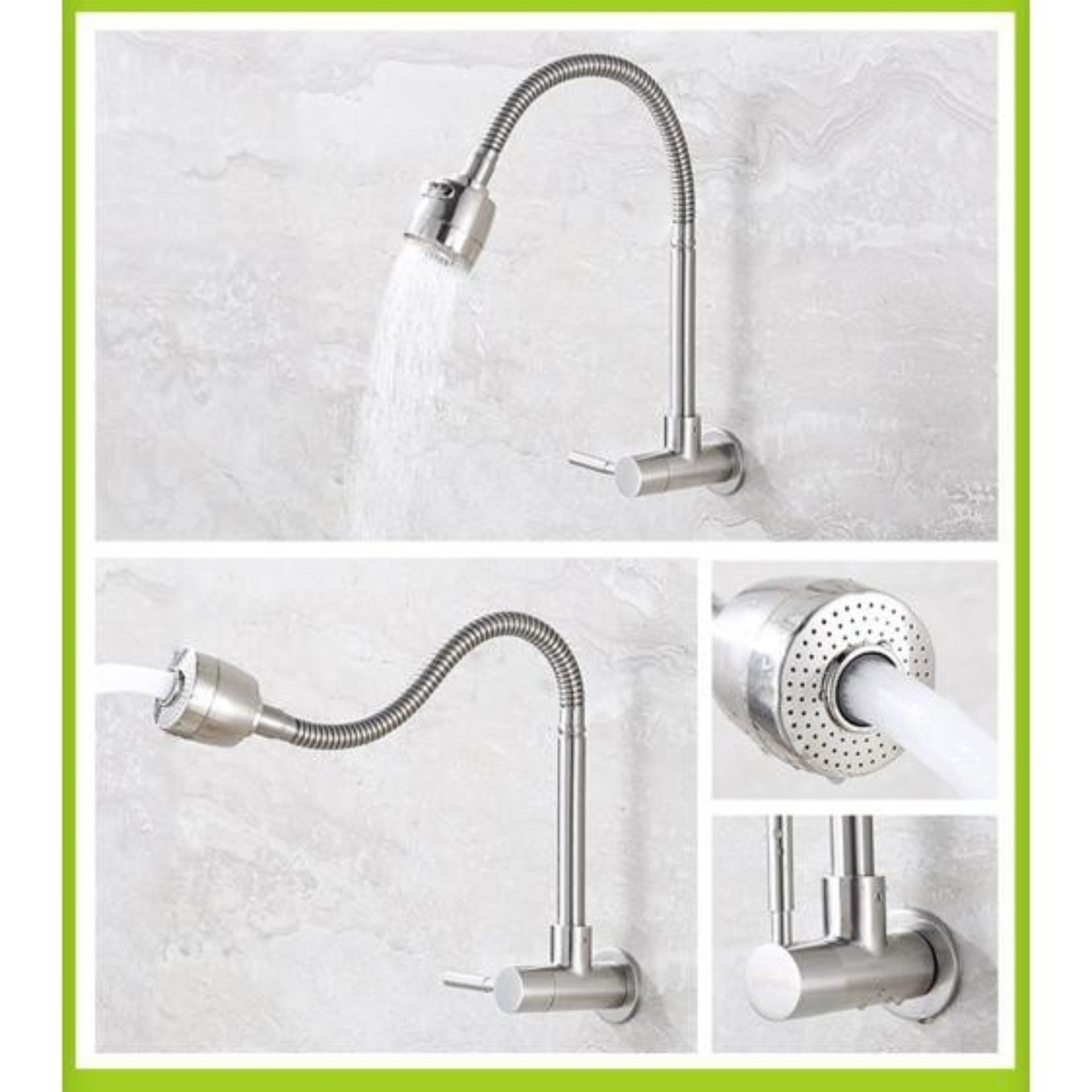 Vòi rửa chén lạnh cắm tường inox 304 (vòi bếp, vòi rửa bát) 6019