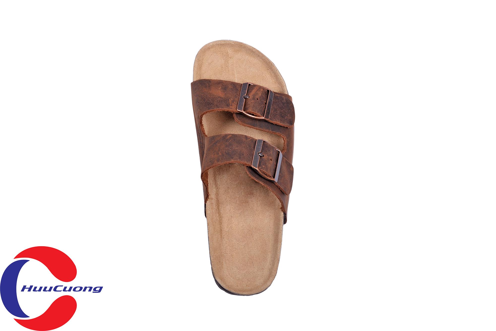 Dép sandal 2 khóa da bò nam nữ đế trấu