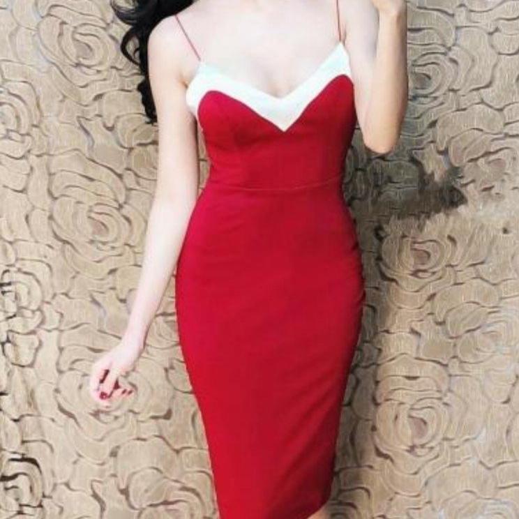 Đầm body 2 dây phối màu