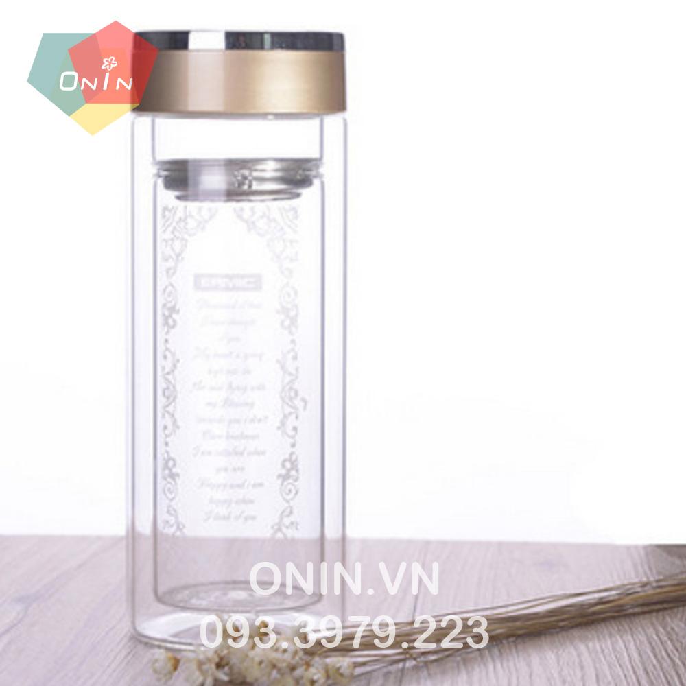 Bình nước thủy tinh 2 lớp có hoa văn - 305ml