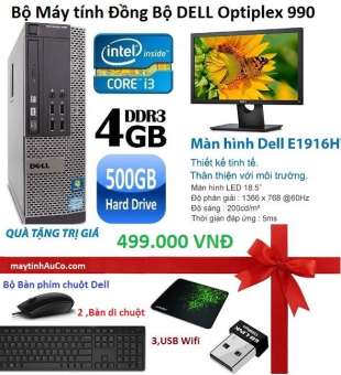 Bộ Máy Tính để bàn Đồng Bộ Dell Opiplex 990 (core I3 /4G/500G) Và  Màn Hình Dell 18.5inch Wide Led , Tặng Bàn phím chuột Dell , USB wifi , bàn di chuột    - Hàng Nhập Khẩu