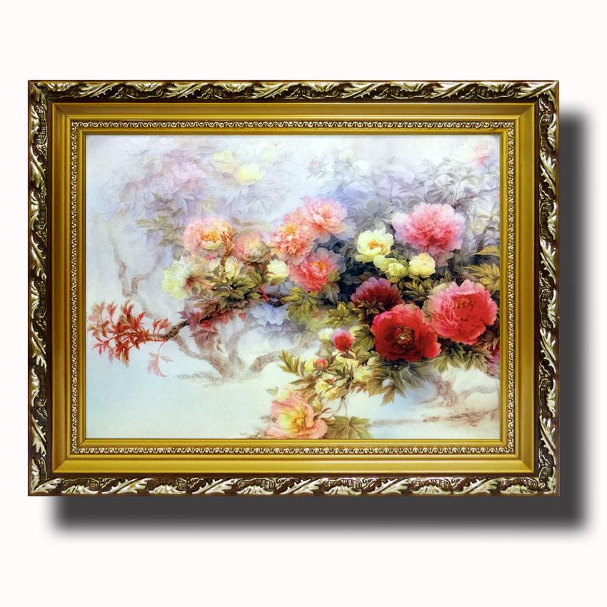 Tranh treo tường - Hoa khai phú quý 02 - Tranh Minh Hiền (KHUNG GỖ - 60 x 70cm)