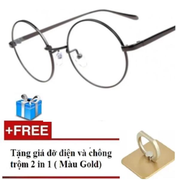 [HCM]Mắt kính ngố giả cận Nobita tròn (đen) + Tặng giá đỡ điện thoại cao cấp