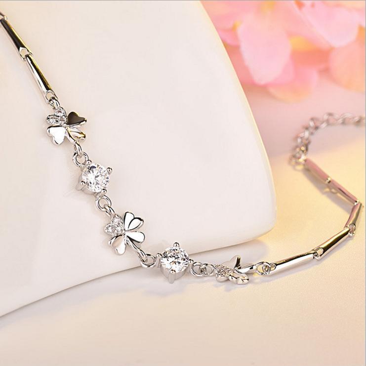 Lắc tay bạc cỏ 4 lá may mắn hy vọng 
