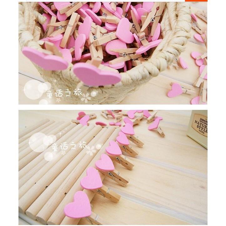 Combo 10 kẹp gỗ trang trí, kẹp ảnh lưu niệm, quà tặng - TRÁI TIM HỒNG PHẤN