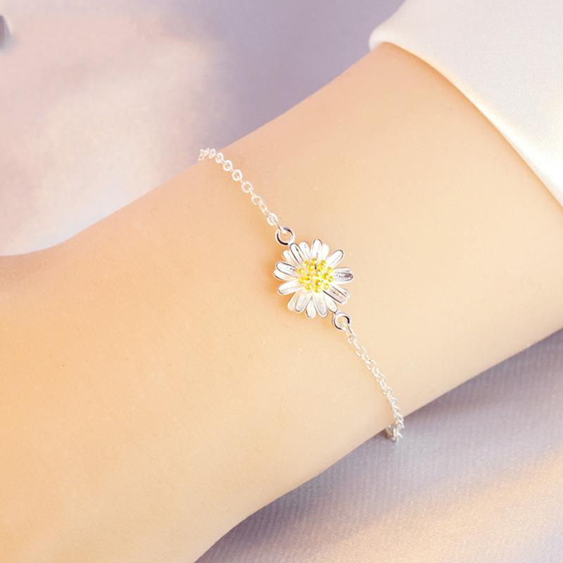 Lắc tay kiêm lắc chân hoa cúc họa mi bạc S925 dịu dàng nữ tính