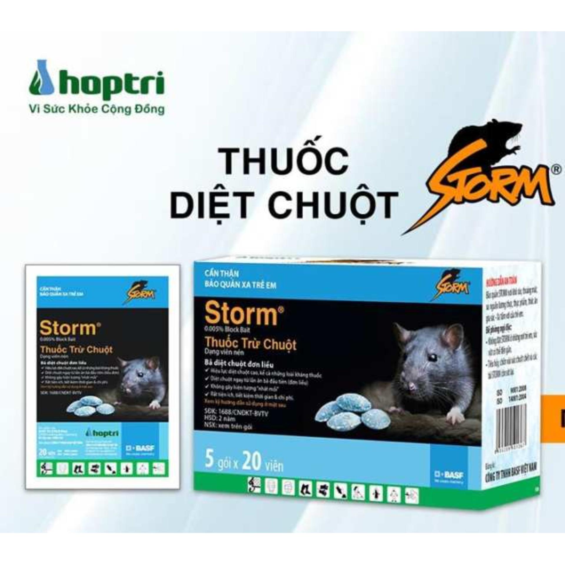 combo 5 gói thuốc diệt chuột storm 20 viên 1 gói Thiết kế dạng viên Không cần trộn thức ăn Chuột ăn phải sẽ tìm nơi có nguồn nước để chết