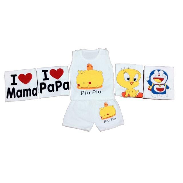Combo 5 bộ slogan sát nách đùi chất cotton4c-6-9kg