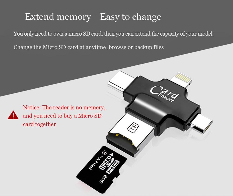 Đầu đọc thẻ nhớ 4 cổng (USB 2.0 / Micro USB / USB Type-C)