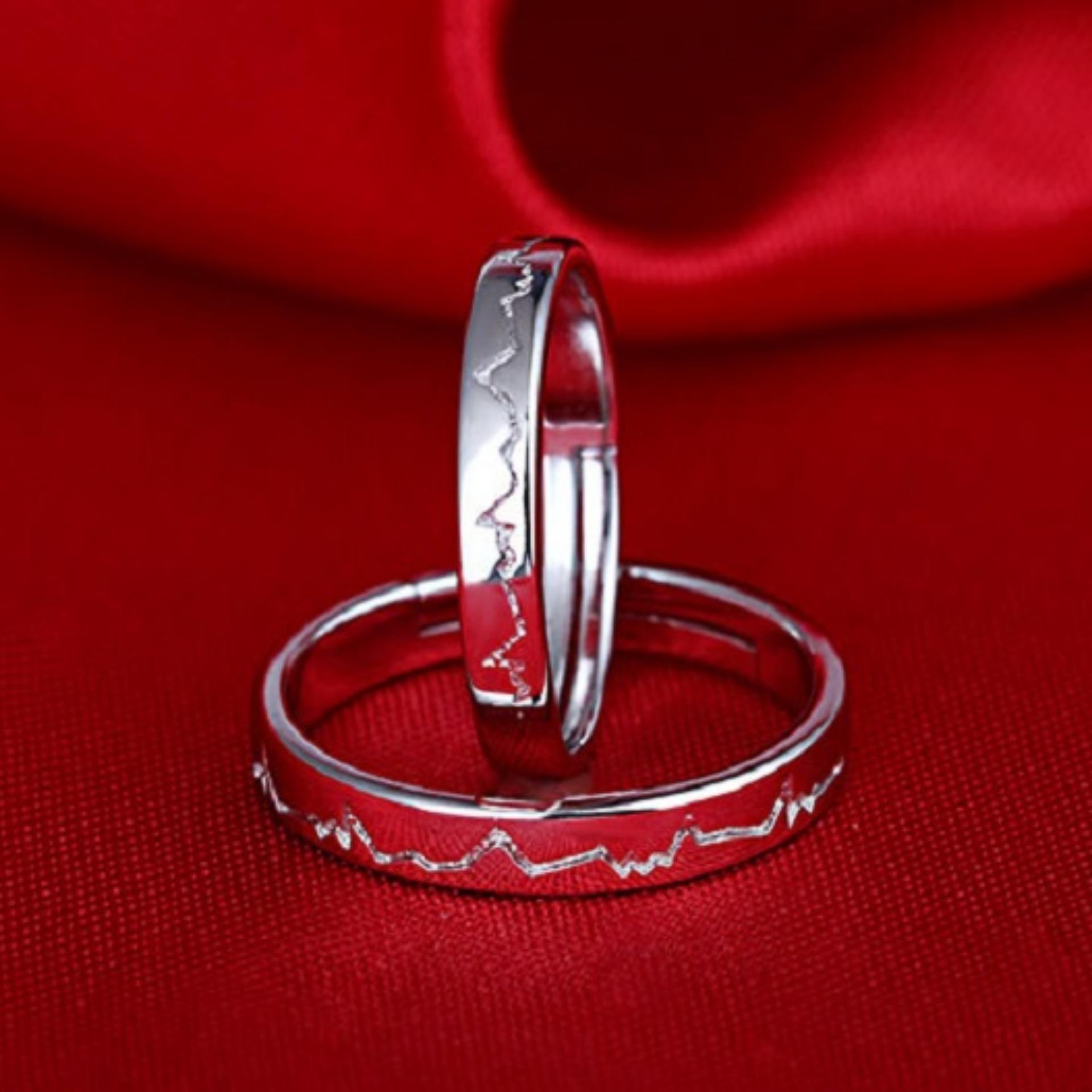 Nhẫn cặp tình nhân nhịp tim tình yêu lãng mạn thời trang SPR-YWY030