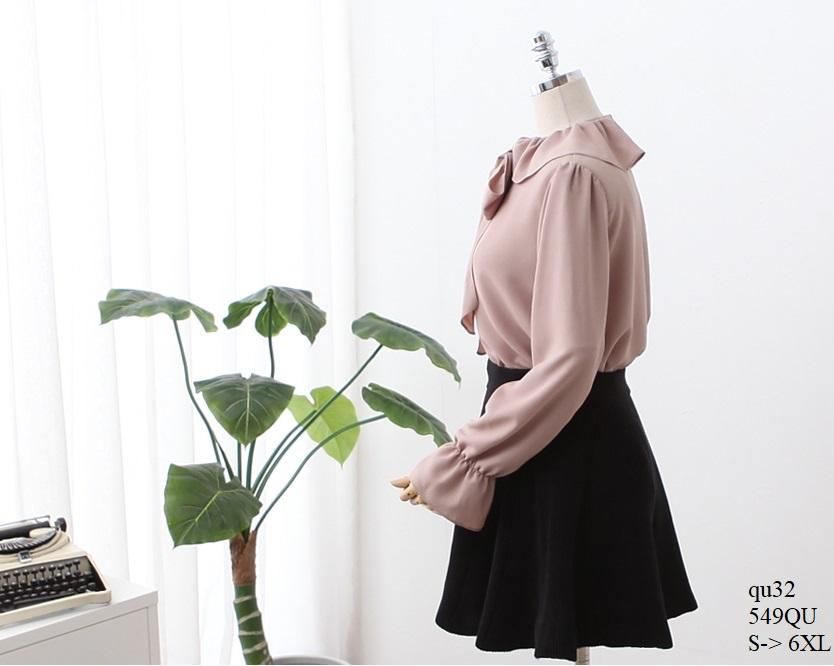 TOP549QU ÁO SƠ MI NỮ CỔ BÈO THẮT NƠ
