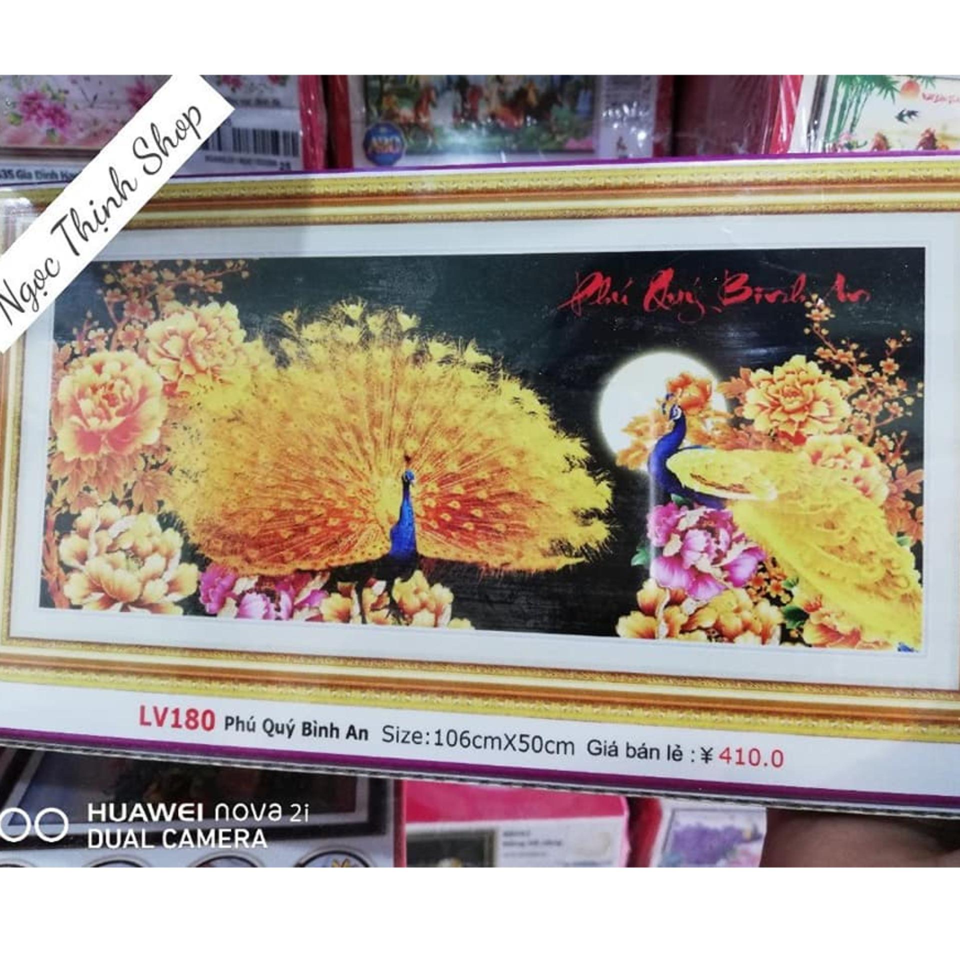 Tranh chấm hạt,  đính đá,  chấm đá, tranh cườm Phú Quý Bình An Đôi công Kim Sắc Sang Trong LV180 NgocThinhShop