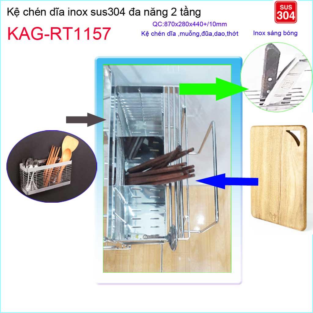 Kệ  úp chén dĩa inox đa năng có ống đũa, giắt dao,giắt thớt KAG-RT1157