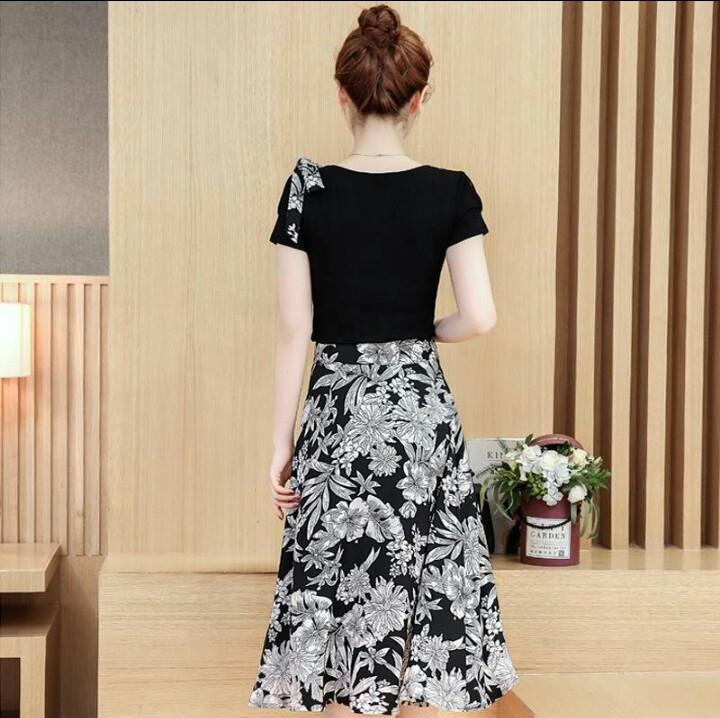 Đầm maxi xòe dự tiệc hoa biển nơ vai