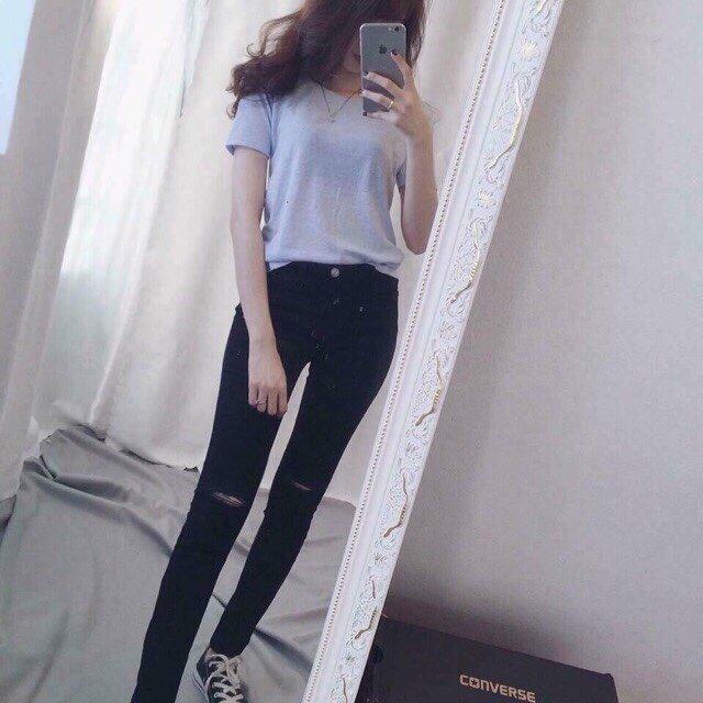 quần jean nữ rách gối đen xịn 2222
