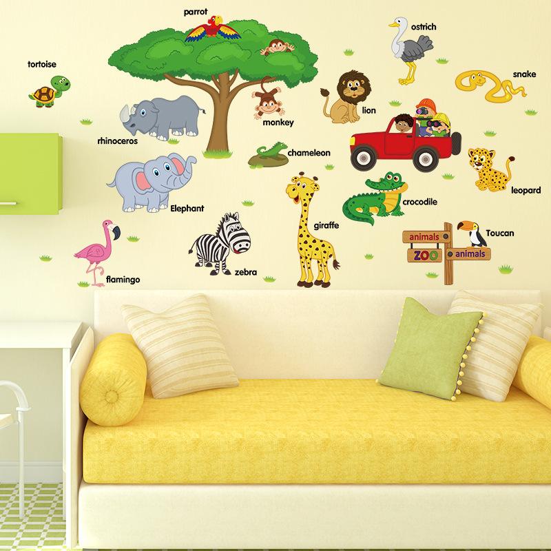 Decal dán tường từ tiếng anh về loài vật cho bé Sticker Decal dán tường SK9084- Decal dán tường con vật -Decal dán tường hình thú