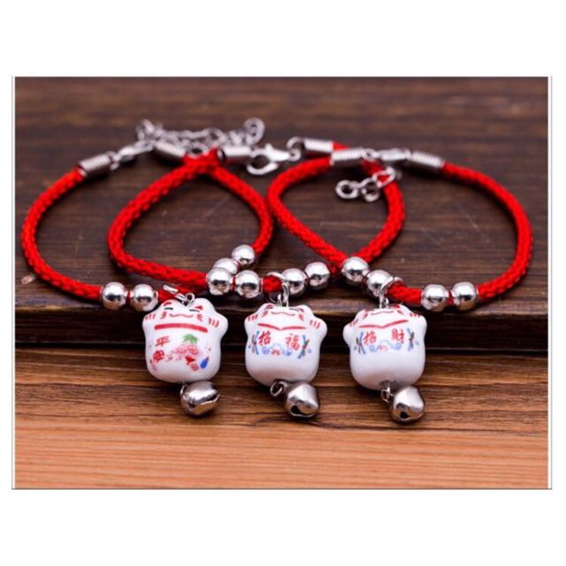 Vòng tay may mắn sợi chỉ đỏ mèo chuông trang sức đáng yêu xinh xắn