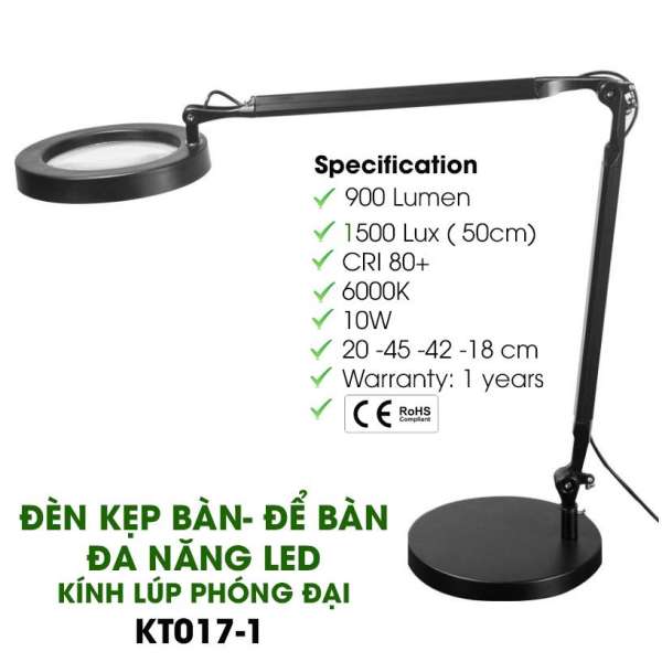 Đèn Đa Năng LED Gắn Kính Lúp. Đèn làm viêc, học tập có thể kẹp bàn hoặc để bàn