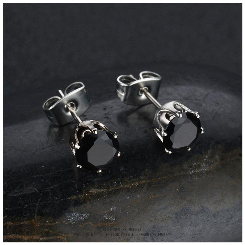 Bộ 2 bông tai thời trang 5mm BT39 (màu bạc, hột đen)