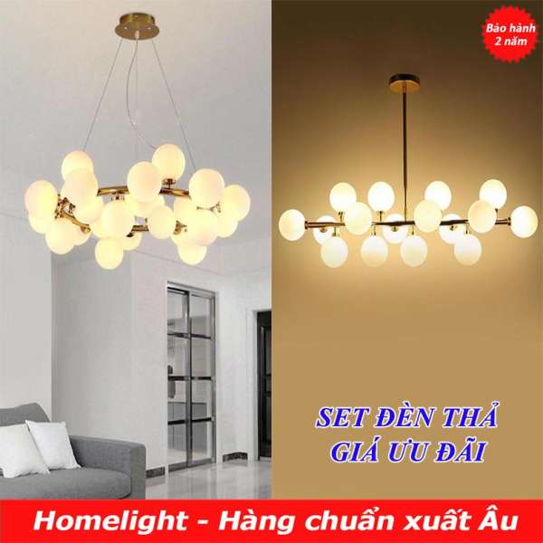 SET Đèn thả phòng khách & Đèn thả bàn ăn LADY027&LADY028 (Trắng)