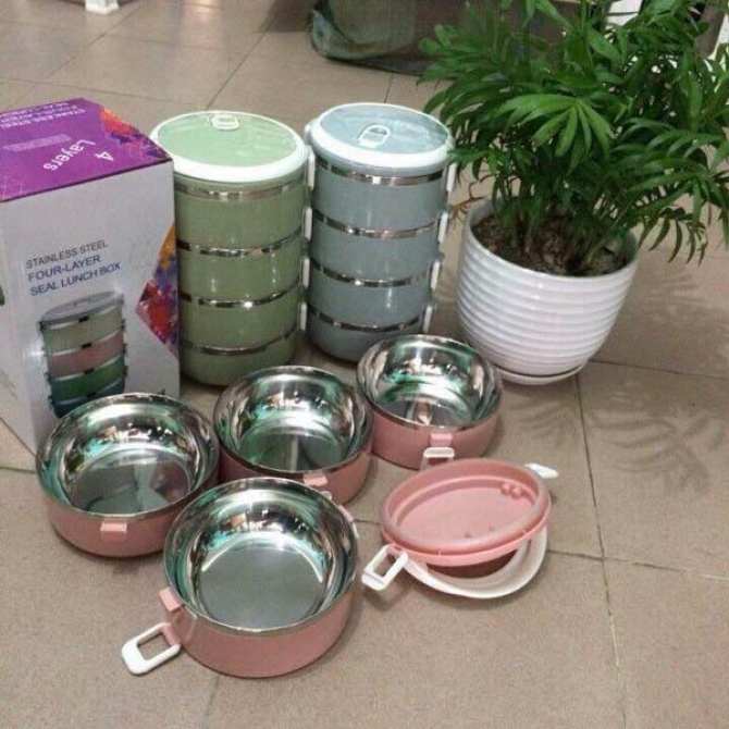 Hộp cơm giữ nhiệt lúa mạch 4 tầng ruột inox Hộp cơm giữ nhiệt lúa mạch 4 tầng ruột inox