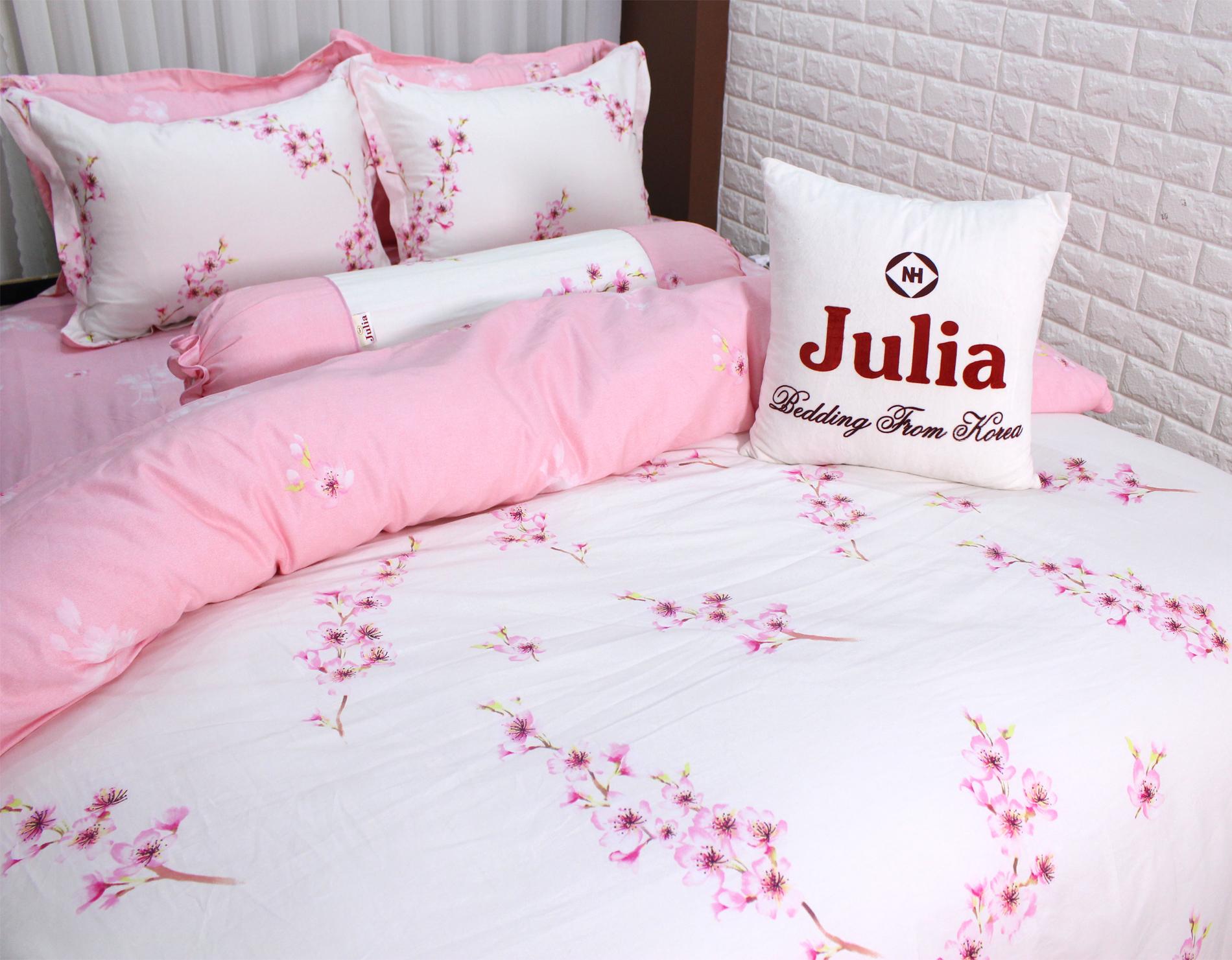 Bộ chăn ga gối drap giường 100% cotton sợi bông Hàn Quốc Julia 255 (bộ 4 món không chăn)