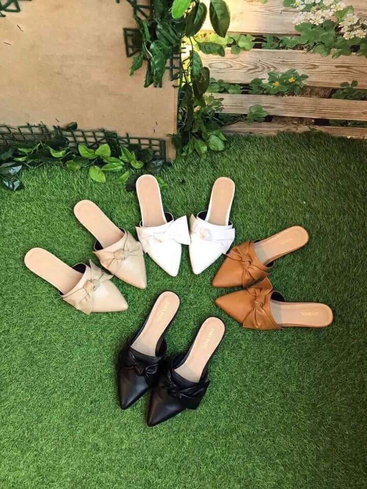 Dép mules phối nơ (Đen)