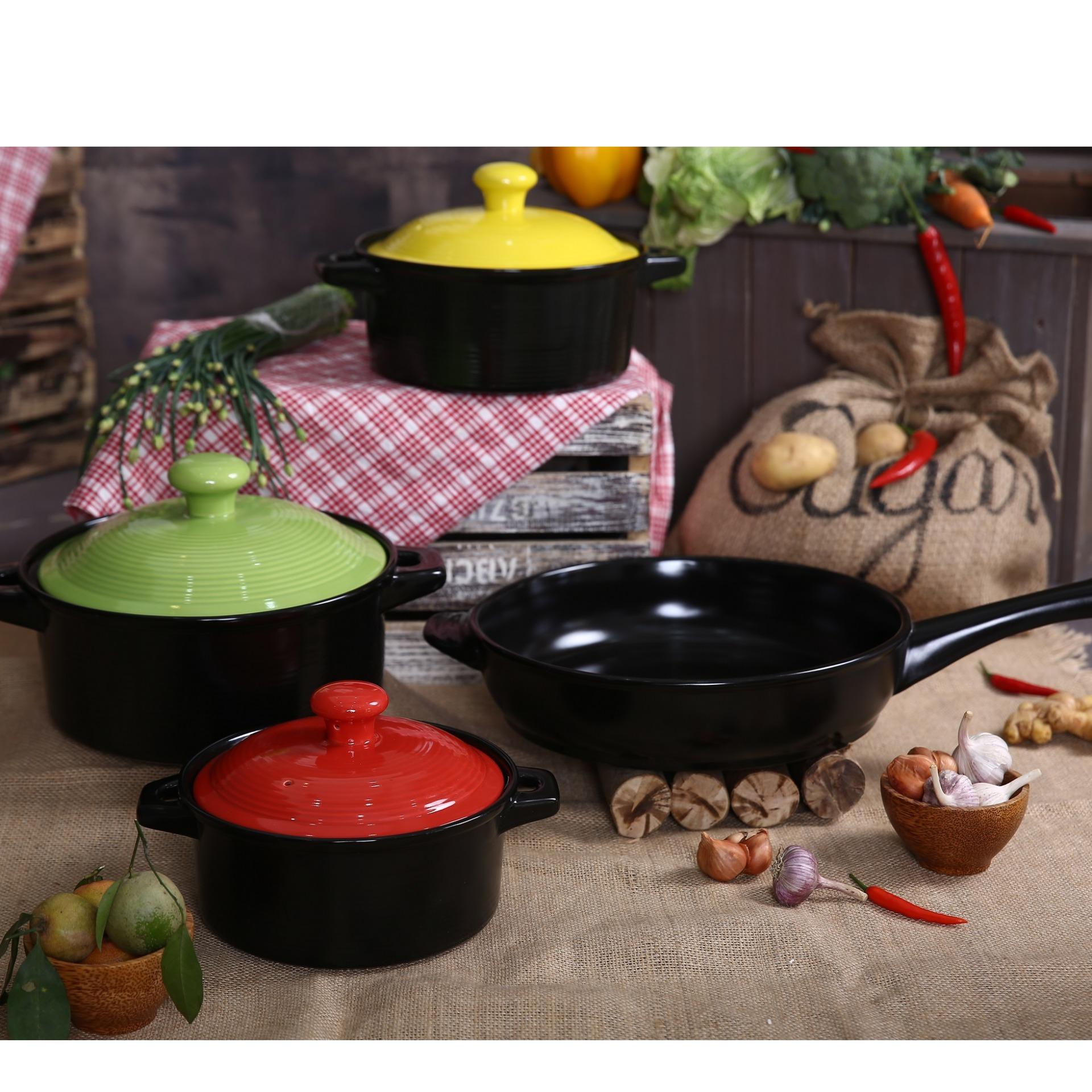 Bộ 3 Nồi Sứ Molise + 1 Chảo Tròn Cỡ Đại Phi 33cm Royalcooks - Nồi sứ NK Australia - Nồi sứ XK USA